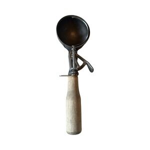 Peerless Antique Ice Cream Scoop Wood Handle Mechanical Thumb Lever Metal Dipper